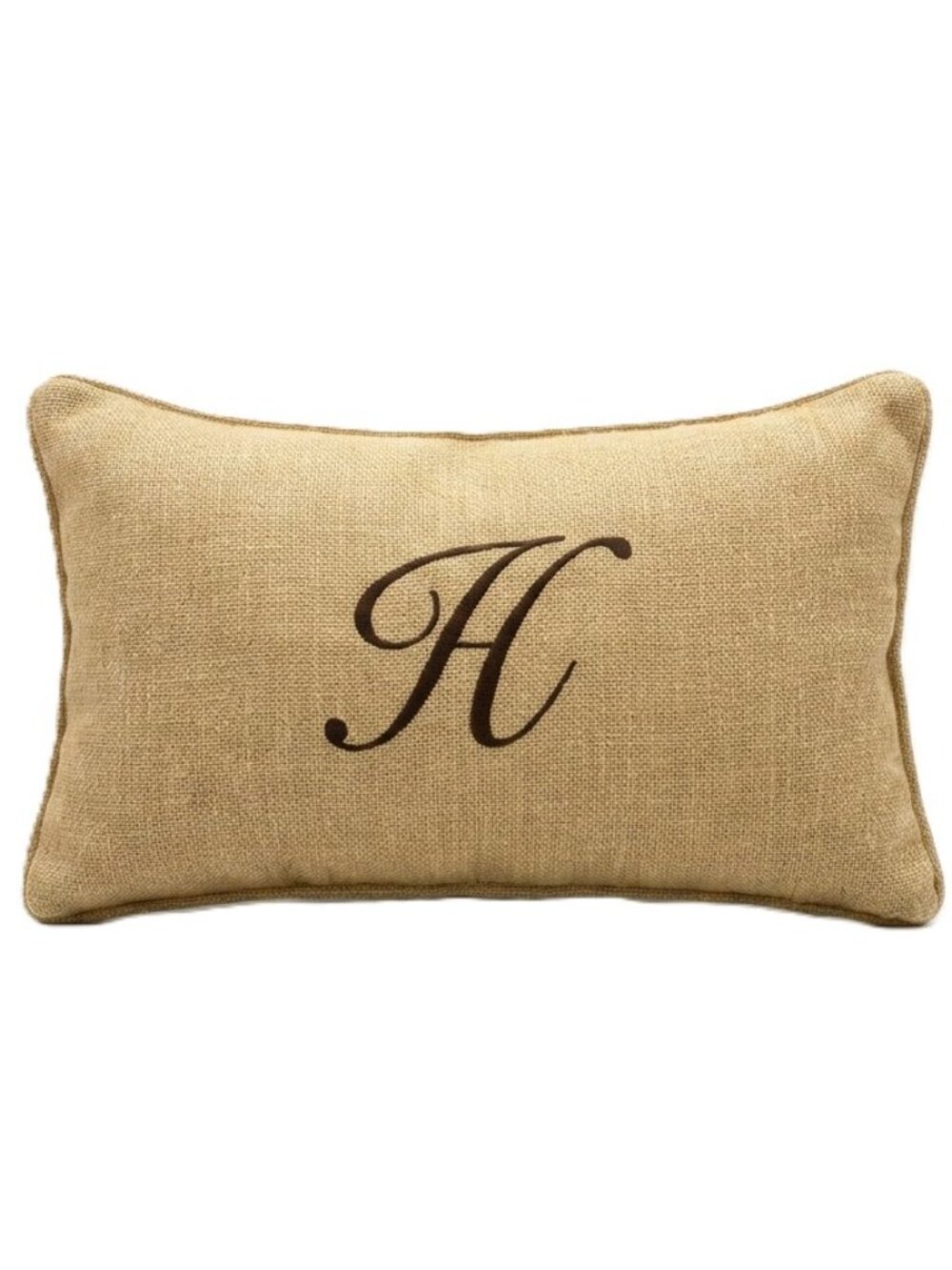 Burlap Monogram "H" Lumbar Pillow | Natural Jute Accent Pillow